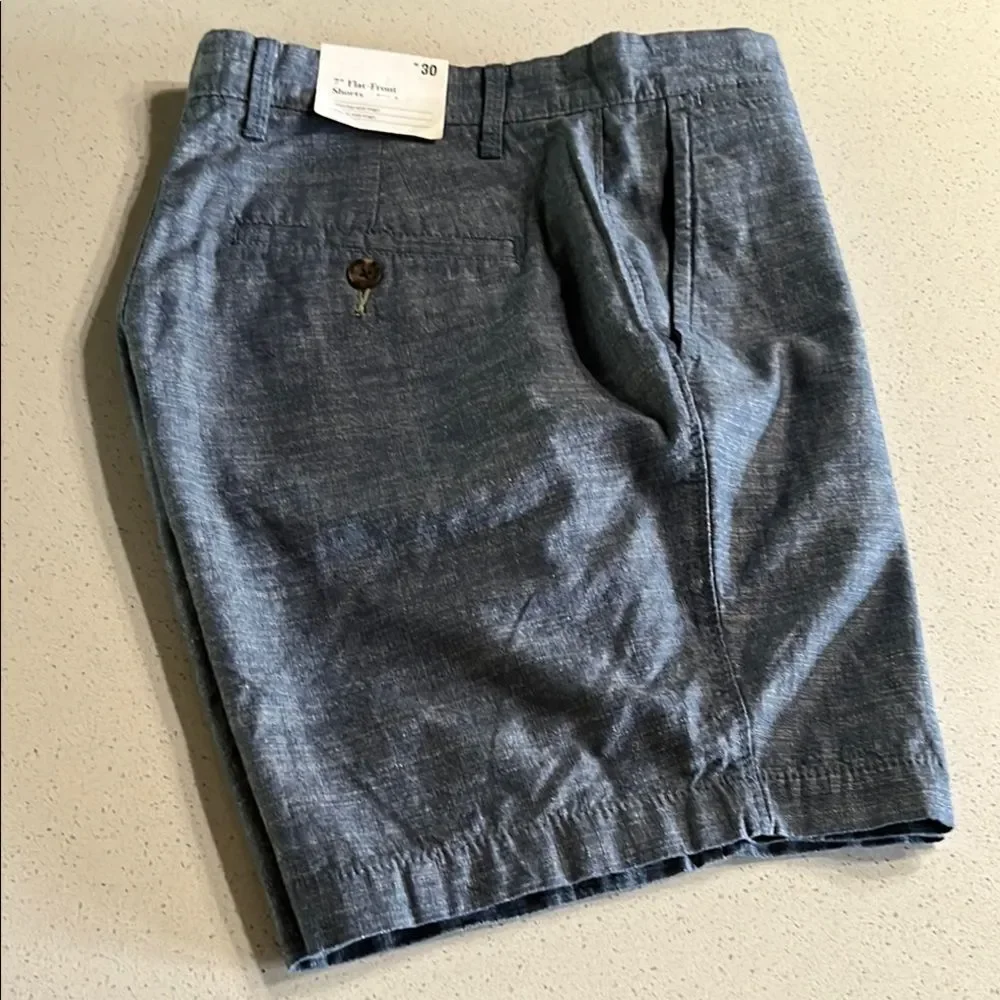 NWT Goodfellow & Co Linden Chambray Blue Flat Front Shorts Size 30/7